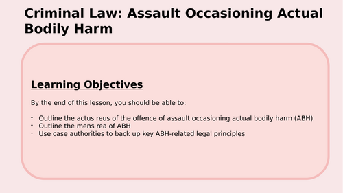 Assault Occasioning Actual Bodily Harm Lesson PowerPoint - Law Lesson