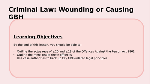 Wounding/Causing Grevious Bodily Harm Lesson PowerPoint - Law Lesson