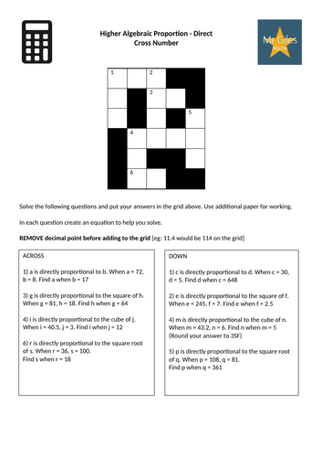 Higher Algebraic Proportion - Direct Cross Number