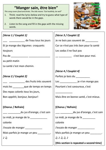 Healthy Living - Song: "Manger bien, être sain", Full lesson