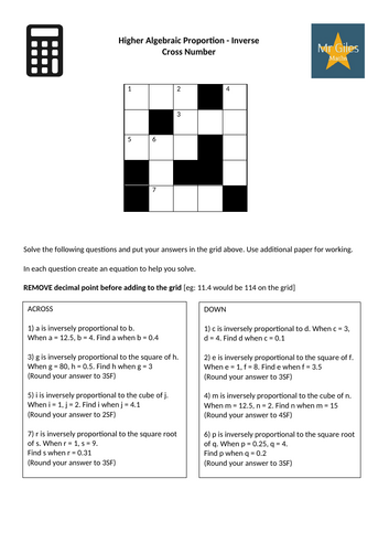 Higher Algebraic Proportion - Inverse Cross Number