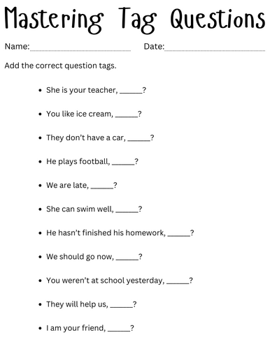 tag questions activities worksheet