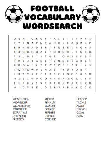 Football Vocabulary Wordsearch