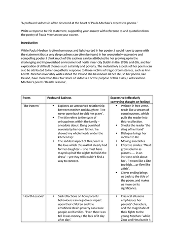 Paula Meehan Essay Plan