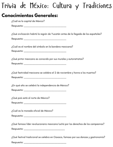 Trivia de México: Cultura y Tradiciones - mexican trivia questions in spanish