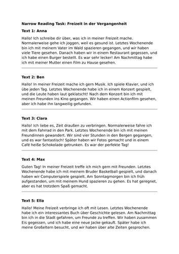 Freetime perfect tense - Year 10 German cover work