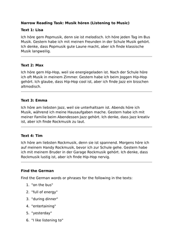 narrow reading based on stimmt 3 kapitel 2 Musik