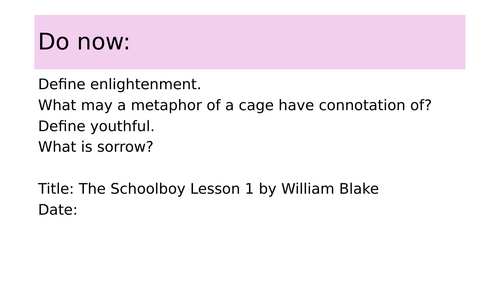 Eduqas NEW The Schoolboy by William Blake GCSE Poetry Anthology
