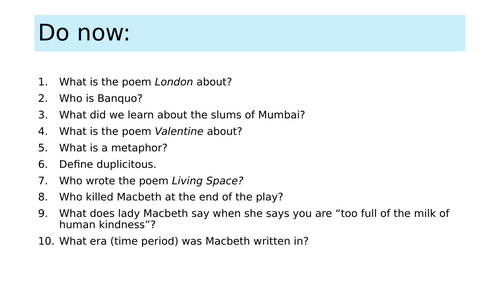 Eduqas WJEC Poetry and Macbeth Revision Lessons x3