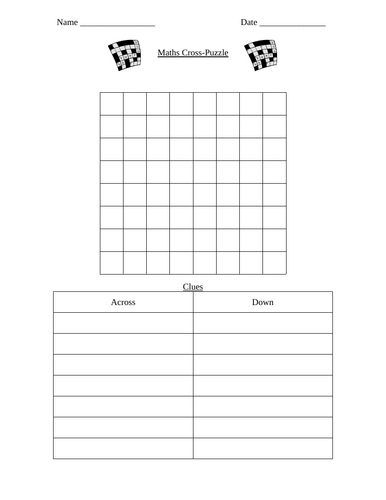 Maths Cross Puzzle