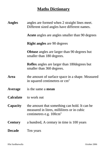 ks2 Maths Dictionary