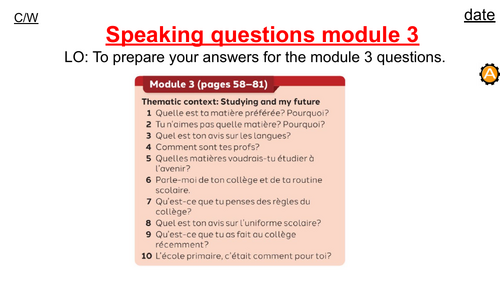 New GCSE French speaking questions foundation Module 3 - School