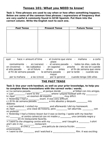 Tenses & Time Phrases Worksheet (Spanish)