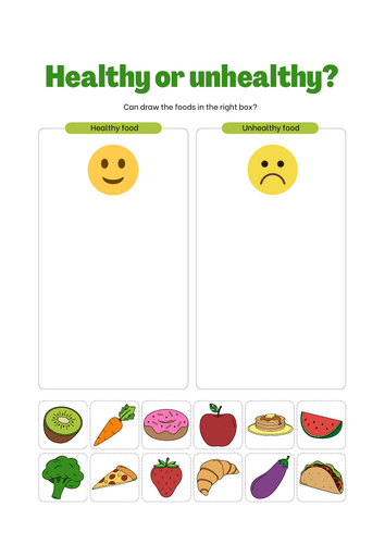 healthy and unhealthy food sorting activity