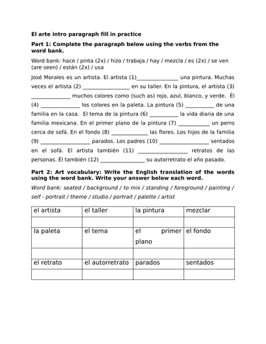 El arte intro paragraph fill in practice