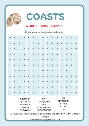 Coasts Word Search