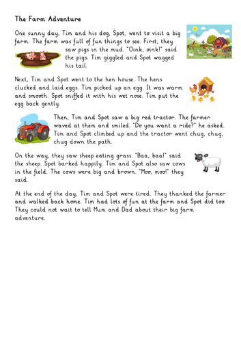 Early Readers Comprehension - The Farm Adventure: An adapted Reading Comprehension Activity