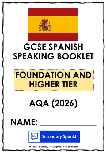 New GCSE (AQA) speaking exam booklet - HIGHER and FOUNDATION tier