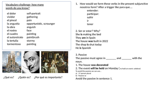 Grammar and vocabulary starter activities for Unit 6 El Patrimonio Cultural Spanish AQA A level