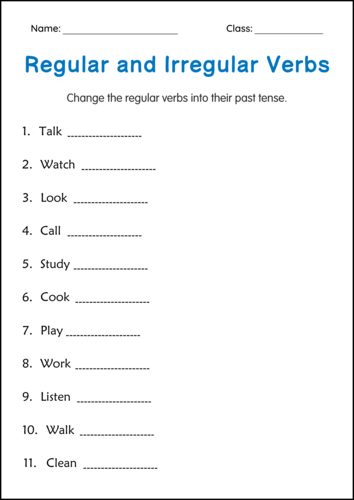 Simple Past Regular and Irregular Verbs Grammar Worksheets for Grade 1, 2, 3