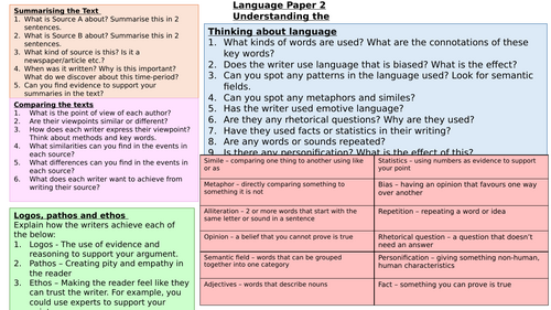 Understanding the extracts worksheet Language Paper 2