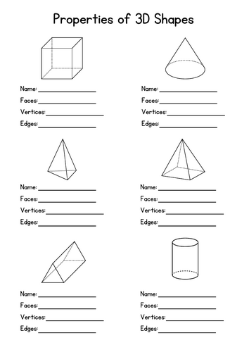 Properties of 3D shapes worksheet