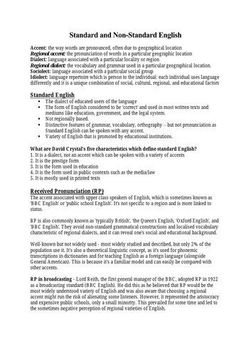 A Level English Language Non-Standard Language Notes