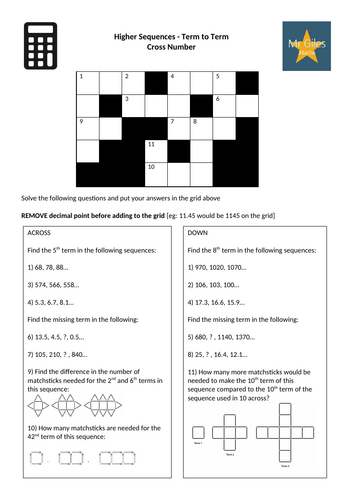 Higher Sequences - Term to Term Cross Number