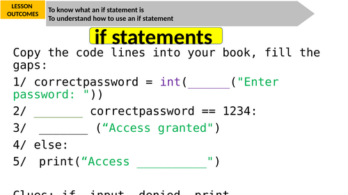 KS3: if statements in Python -  Presentation and Worksheet