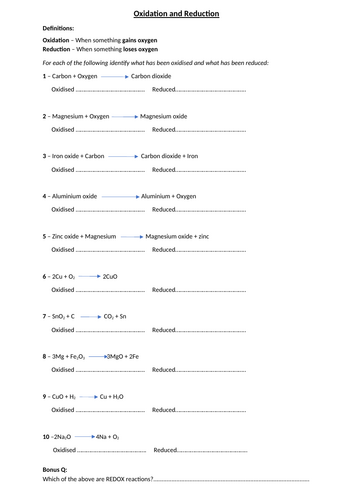 Oxidation & Reduction Practice Questions (with answers)