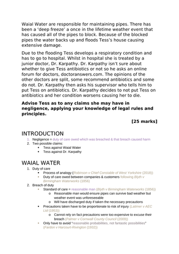 A-Level Law: Standard of Care Scenario Question - Eduqas Tort Law (Negligence)