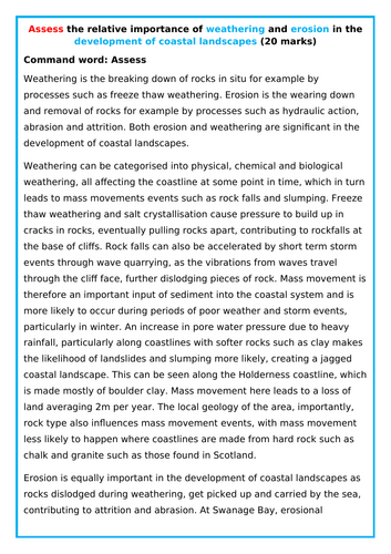 Erosion and Weathering 20mk model answer