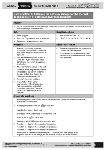 Hess law practical potassium hydrogen carbonate and HCl A-level Chemistry