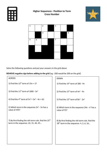 Higher Sequences Topic Cross Number Bundle