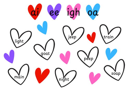 Colour by digraph/trigraph hearts phase 3