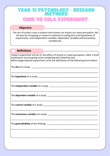 Psychology Research methods coke vs cola activity