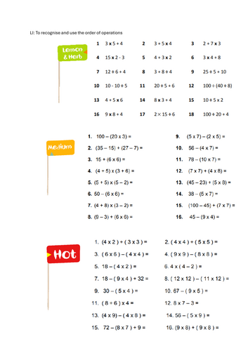 BODMAS Worksheet - Nando's levels