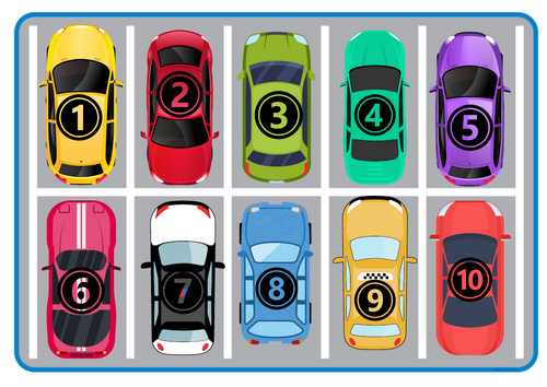 Maths 1-10 numbers - cars in a carpark