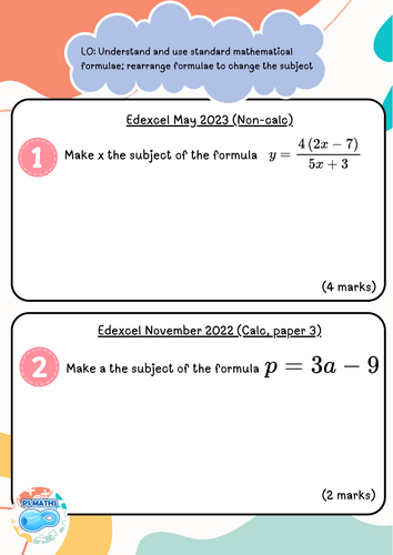 Edexcel GCSE Maths: Changing the Subject – Past Exam Questions