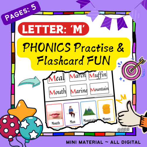 Fun Phonics for Letter M (Words & Pictures) for Kids 3-5+ in age!