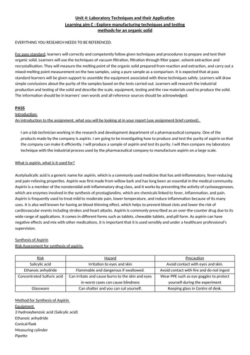 Learning aim C : Explore manufacturing techniques and testing methods for an organic solid