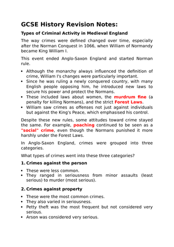 GCSE History Revision Notes - Crimes in Norman England