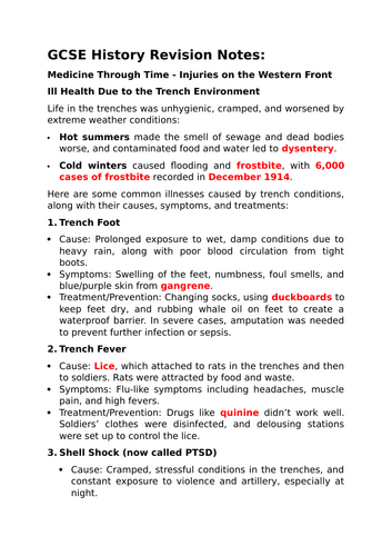 GCSE History Revision Notes - Injuries on the Western Front