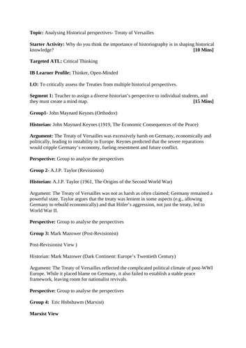 IBDP P3- Analysis Historiography-TREATY OF VERSAILLES