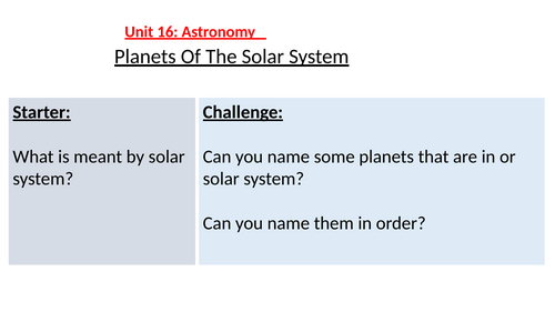 BTEC Applied Science Unit 16 A Planets of the solar system lesson