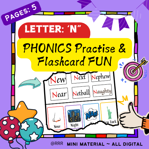 Fun Phonics for Letter N (Words & Pictures) for Kids 3+ in age! Primary Phonics Learning in Mini Way