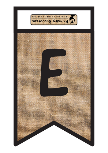 Hessian Classroom Bunting (Black Lettering / Square Flag)