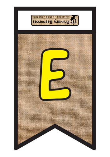 Hessian Classroom Bunting (Yellow Lettering / Square Flag)