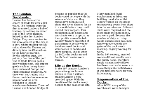 London Docklands Factfile Scheme of Work