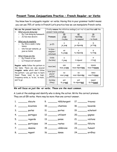 French -er verbs conjugation practice -present tense